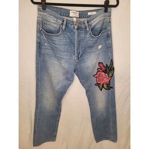 Frame Denim Le Original Size 27 Rose Lake Embroirdered Jeans Straight Leg